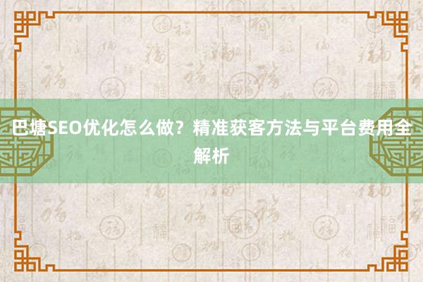 巴塘SEO优化怎么做？精准获客方法与平台费用全解析