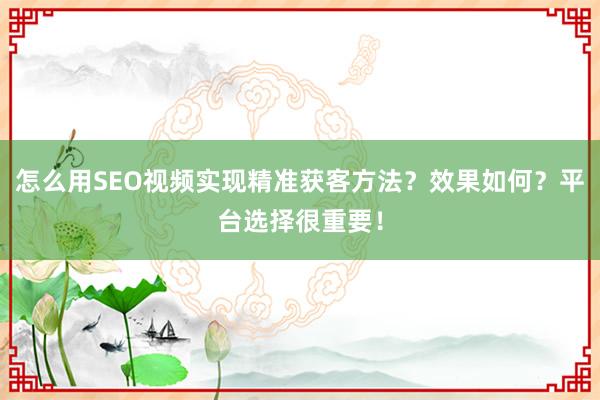 怎么用SEO视频实现精准获客方法？效果如何？平台选择很重要！