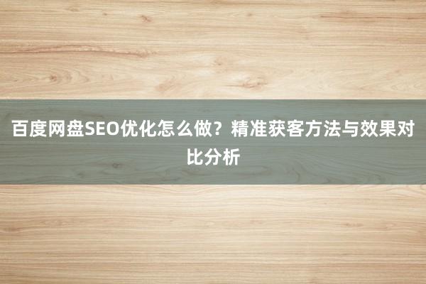 百度网盘SEO优化怎么做？精准获客方法与效果对比分析