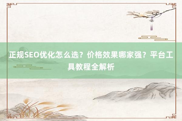 正规SEO优化怎么选？价格效果哪家强？平台工具教程全解析