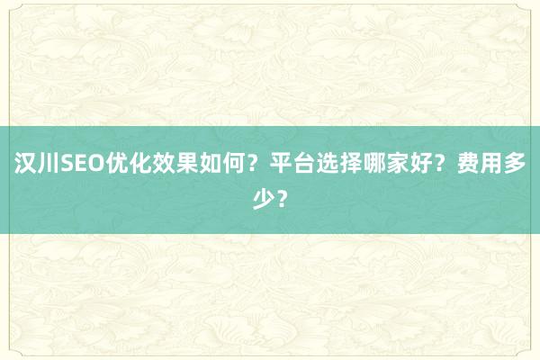 汉川SEO优化效果如何？平台选择哪家好？费用多少？
