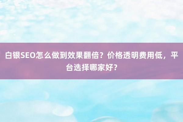 白银SEO怎么做到效果翻倍？价格透明费用低，平台选择哪家好？