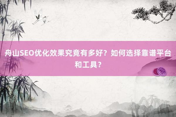 舟山SEO优化效果究竟有多好？如何选择靠谱平台和工具？