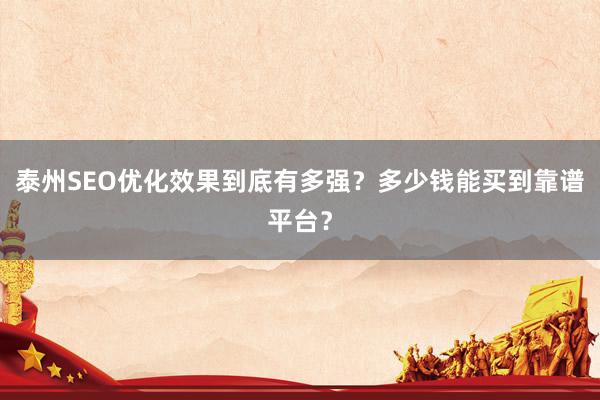 泰州SEO优化效果到底有多强？多少钱能买到靠谱平台？
