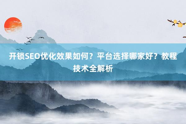 开锁SEO优化效果如何？平台选择哪家好？教程技术全解析
