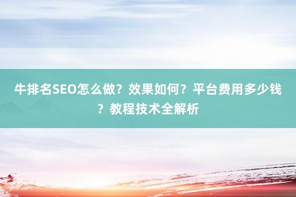牛排名SEO怎么做？效果如何？平台费用多少钱？教程技术全解析