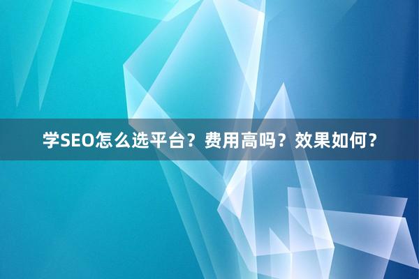 学SEO怎么选平台？费用高吗？效果如何？