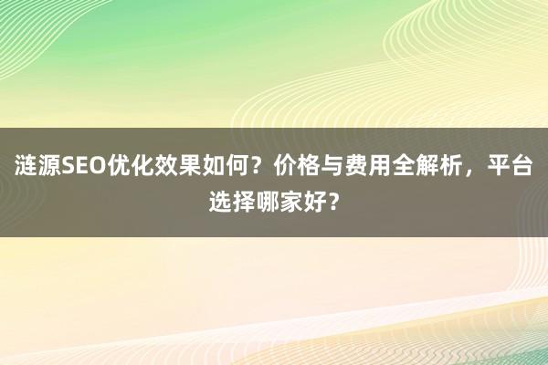 涟源SEO优化效果如何？价格与费用全解析，平台选择哪家好？