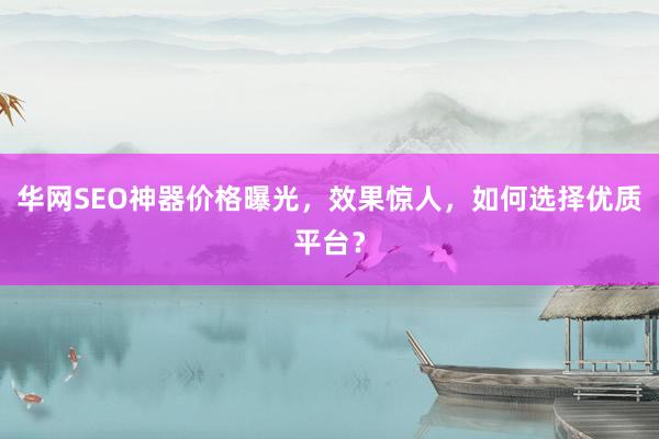华网SEO神器价格曝光，效果惊人，如何选择优质平台？