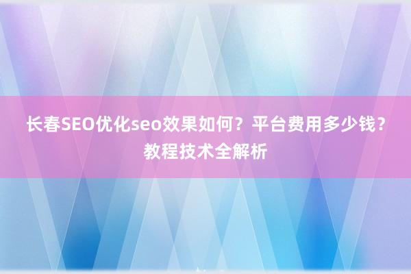 长春SEO优化seo效果如何？平台费用多少钱？教程技术全解析