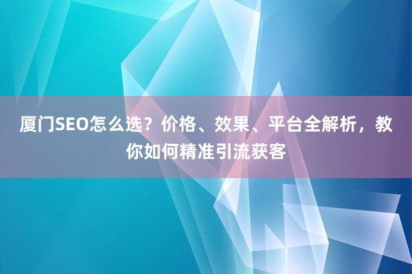 厦门SEO怎么选？价格、效果、平台全解析，教你如何精准引流获客