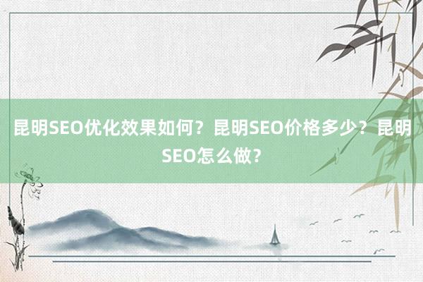 昆明SEO优化效果如何？昆明SEO价格多少？昆明SEO怎么做？