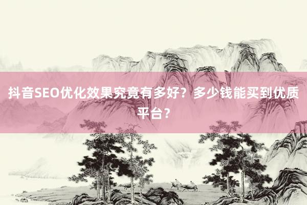 抖音SEO优化效果究竟有多好？多少钱能买到优质平台？