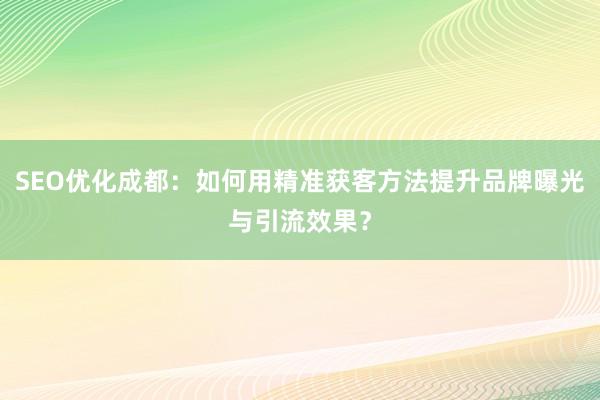 SEO优化成都：如何用精准获客方法提升品牌曝光与引流效果？