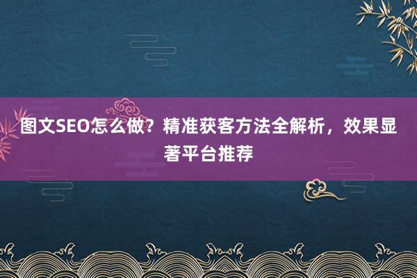 图文SEO怎么做？精准获客方法全解析，效果显著平台推荐