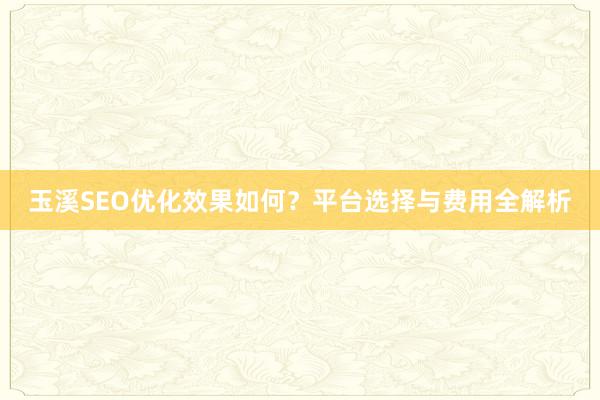 玉溪SEO优化效果如何？平台选择与费用全解析