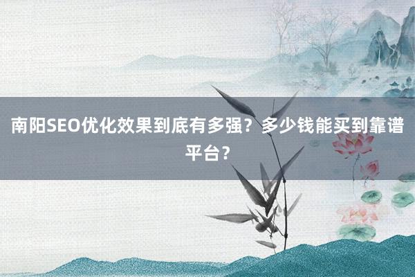 南阳SEO优化效果到底有多强？多少钱能买到靠谱平台？