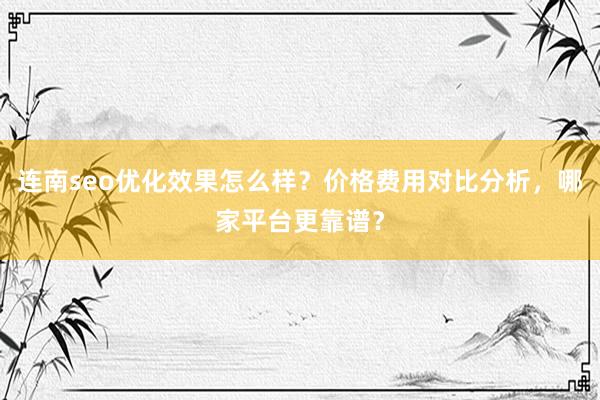 连南seo优化效果怎么样？价格费用对比分析，哪家平台更靠谱？