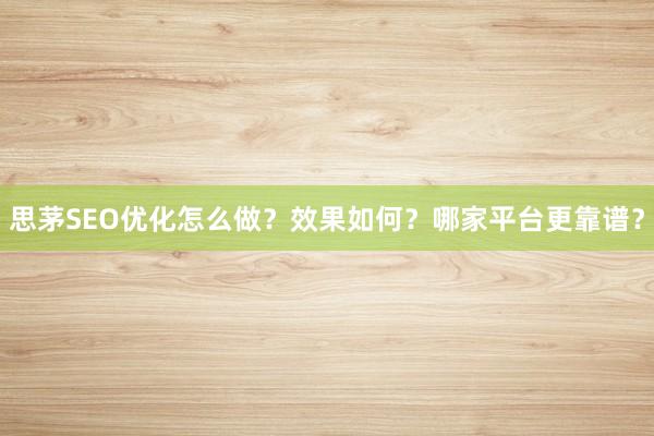 思茅SEO优化怎么做？效果如何？哪家平台更靠谱？