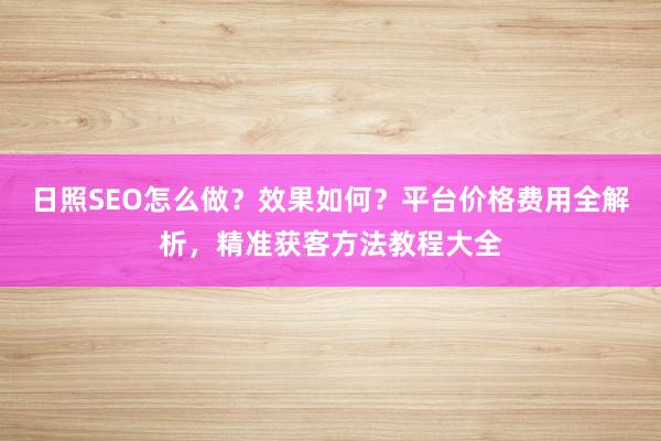 日照SEO怎么做？效果如何？平台价格费用全解析，精准获客方法教程大全
