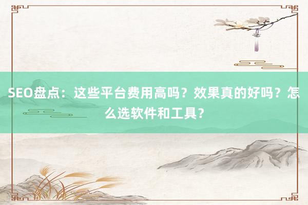 SEO盘点：这些平台费用高吗？效果真的好吗？怎么选软件和工具？