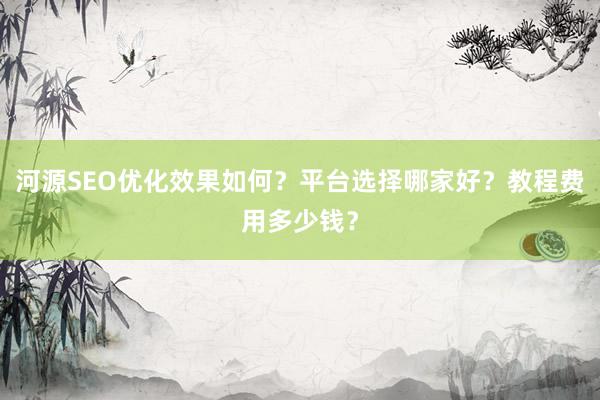 河源SEO优化效果如何？平台选择哪家好？教程费用多少钱？