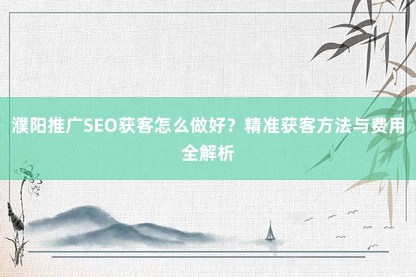 濮阳推广SEO获客怎么做好？精准获客方法与费用全解析