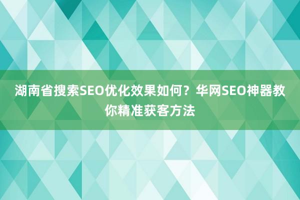 湖南省搜索SEO优化效果如何？华网SEO神器教你精准获客方法