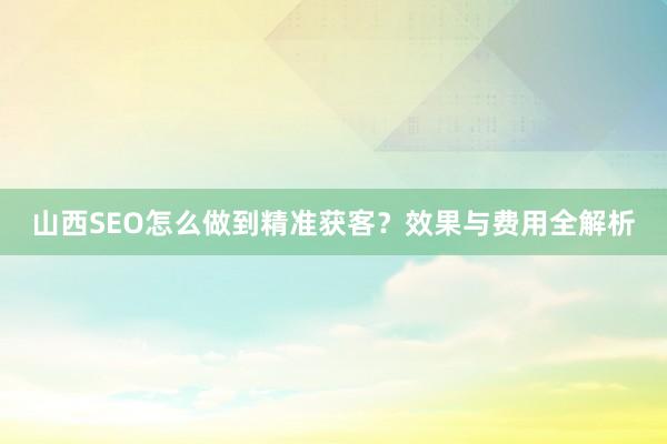 山西SEO怎么做到精准获客？效果与费用全解析
