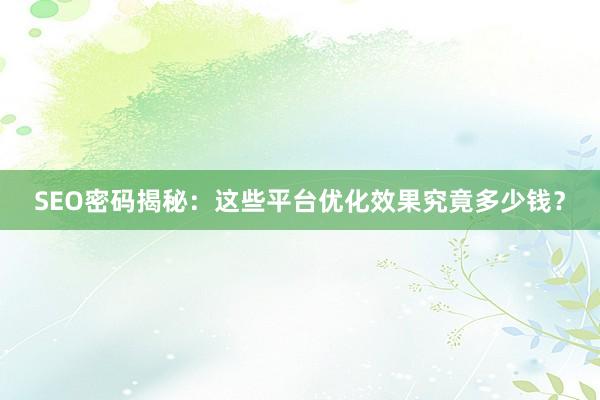 SEO密码揭秘：这些平台优化效果究竟多少钱？