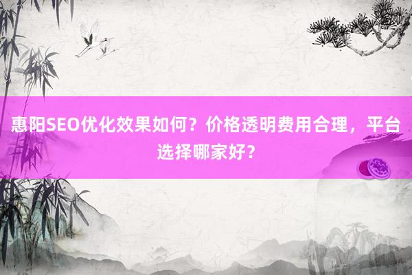 惠阳SEO优化效果如何？价格透明费用合理，平台选择哪家好？