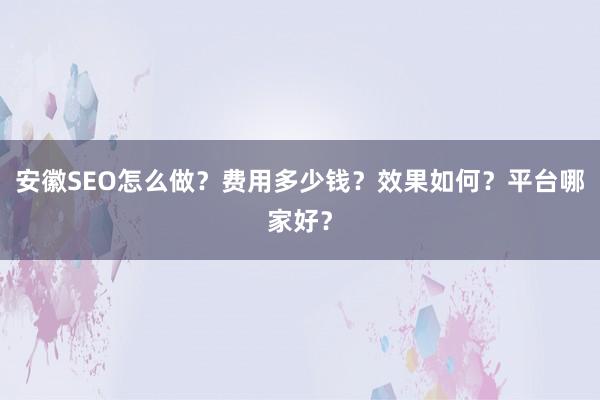 安徽SEO怎么做？费用多少钱？效果如何？平台哪家好？