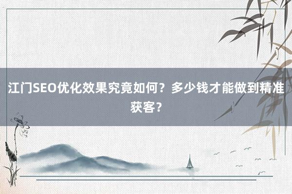 江门SEO优化效果究竟如何？多少钱才能做到精准获客？